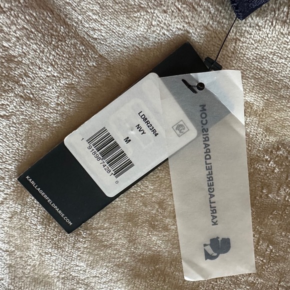 NWT‎ Karl Lagerfeld Paris Jacquard Open Front Jacket Dark Blue Medium - Picture 9 of 9